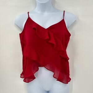 Babydoll Ruffled Cami Tank Top Womens size Large Red Romantic Coquette‎ Dainty